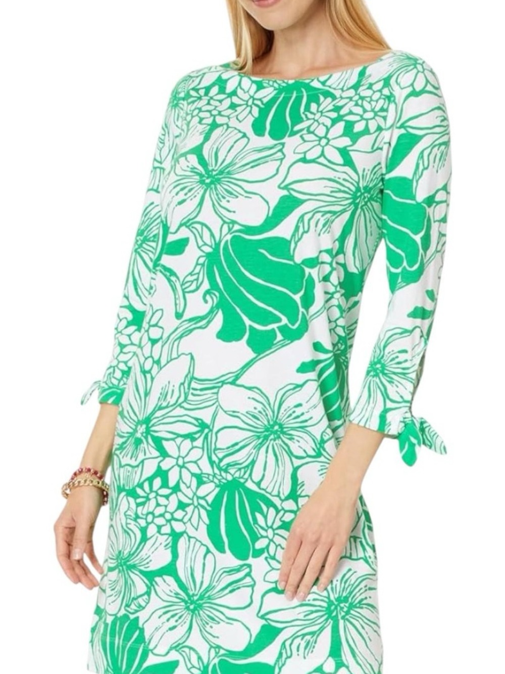 Lilly Pulitzer Green and White Sheath Dress with 3/4 Sleeves